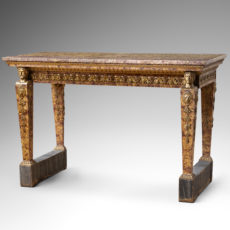 AN ITALIAN NEOCLASSICAL PAINTED CONSOLE TABLE WITH A “BROCCATELLO DI SPAGNA” MARBLE TOP 