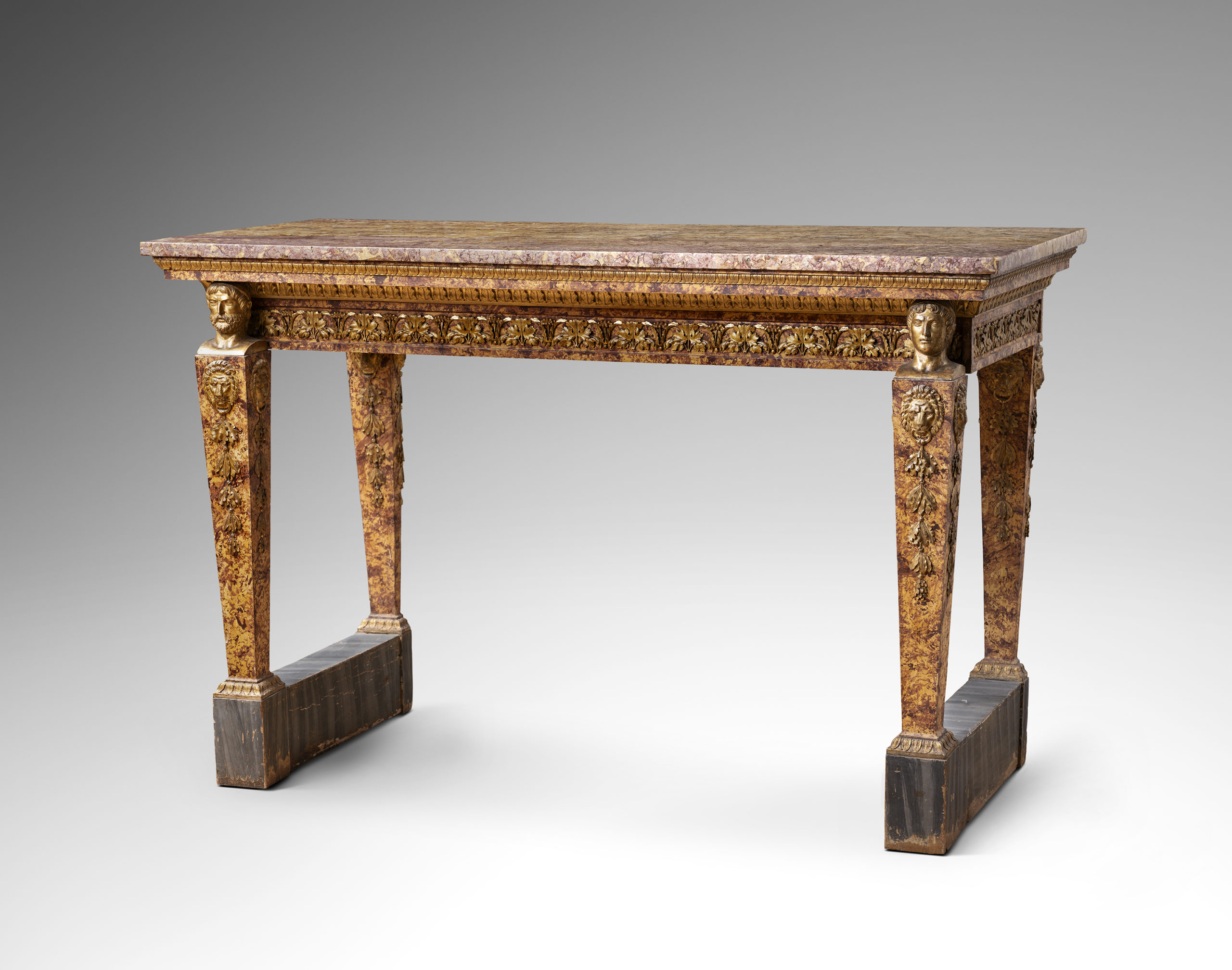 An Italian Neoclassical painted console table with a Broccatello de Spania marble top